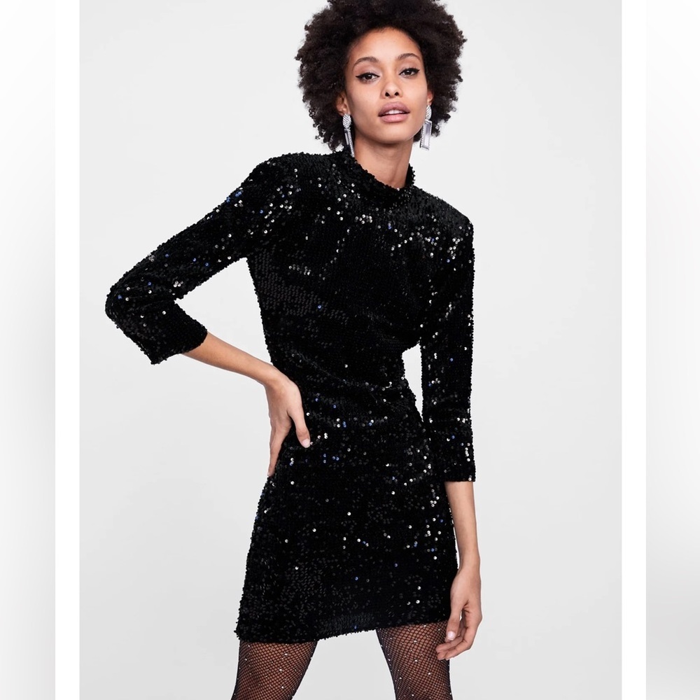 Zara black sequin cut out mini dress